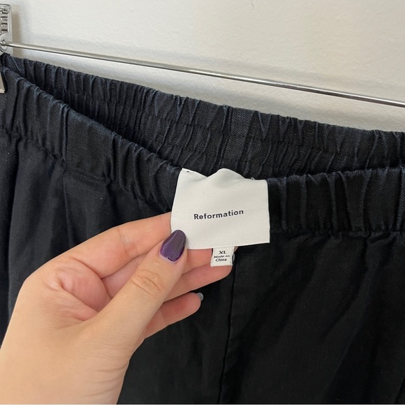 Reformation Black Linen Stretch Waist Pants Size XL - Picture 3 of 5